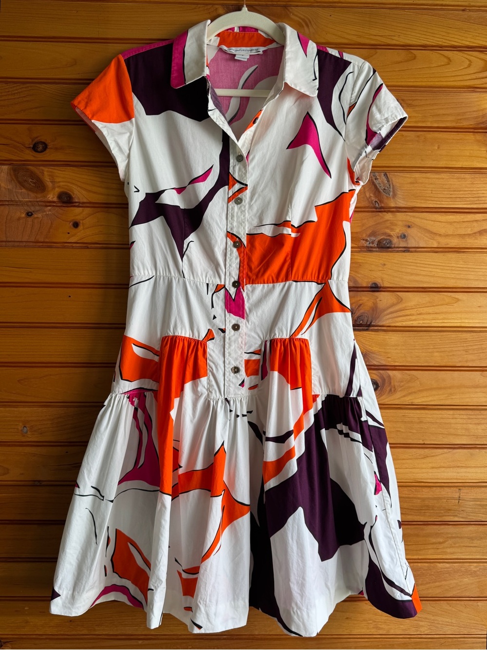Diane von Furstenberg Scarlet Shirt Dress 4 Eden Floral Retro Mod Cotton